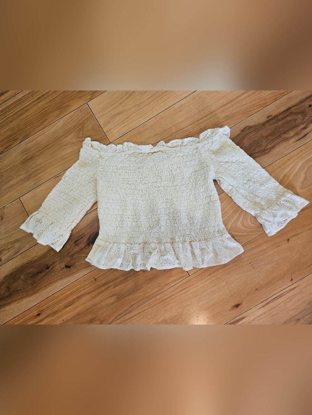 American Eagle Outfitters Cream Eyelet Smocked Top